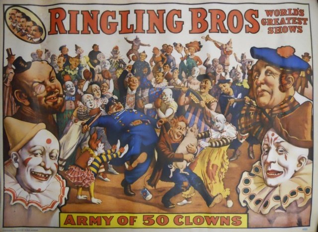 Collection of Vintage Circus Posters (30): Collection of thirty vintage, rolled circus posters of various age and size from Carson & Barnes, Franzen Bros., Clyde-Beatty Cole, Ringling Bros, Bentley Bros, Cottle-Austin, Ford Bros. and others. A