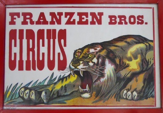 Collection of Vintage Framed Circus Posters (7): Assortment of seven vintage color circus posters, of various size and age, framed under glass. Circuses represented in collection include: Clyde Beatty and Cole Bros., Cole Circus, Carson and Barnes C