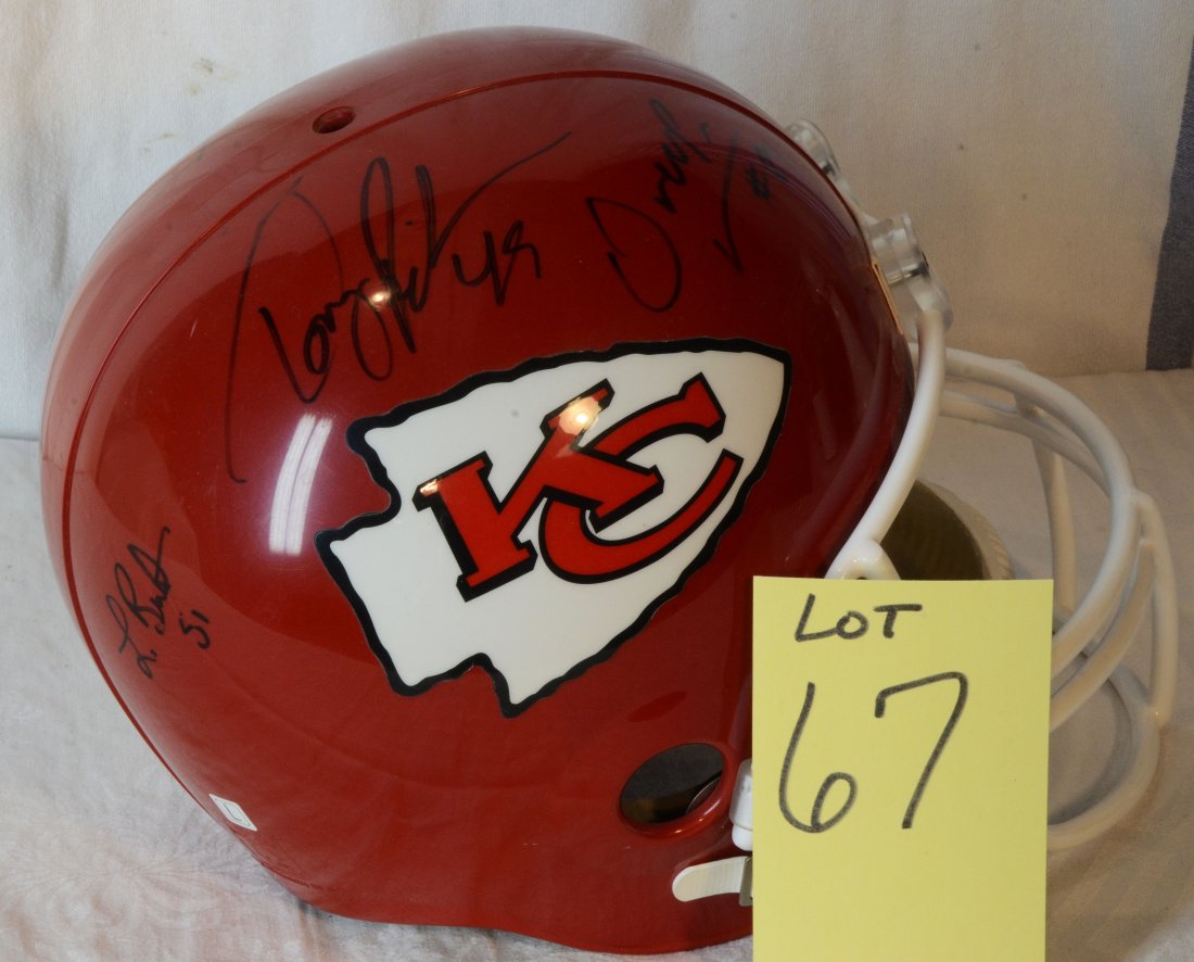 KC Chiefs Signed Helmet: From 2000-2002 - signed by 6 players including Lew Bush #51 and Greg Wesley #25, #81, #45, #46, #84 - helmet by Riddell - unworn.