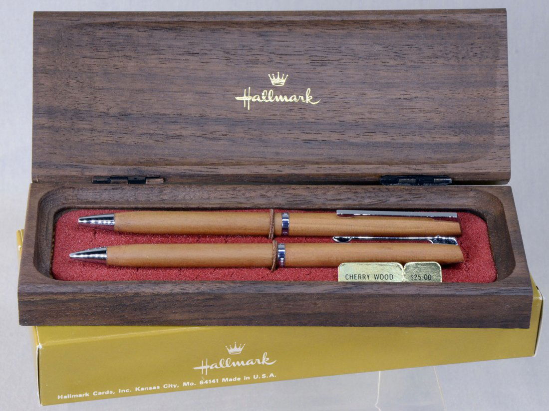Hallmark Exotic Cherry Wood Pen Pencil Set in Orig Box: Hallmark vintage exotic cherry wood pen and pencil set in original box - unused.