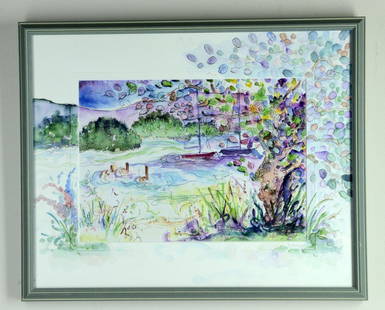 Sanges Gallery View by Jill Louise Campbell Ltd Ed: Limited Edition print by Jill Louise Campbell \"Sanges Gallery View\" signed and matt is pencil signed, framed, measures 19.75x15.75.