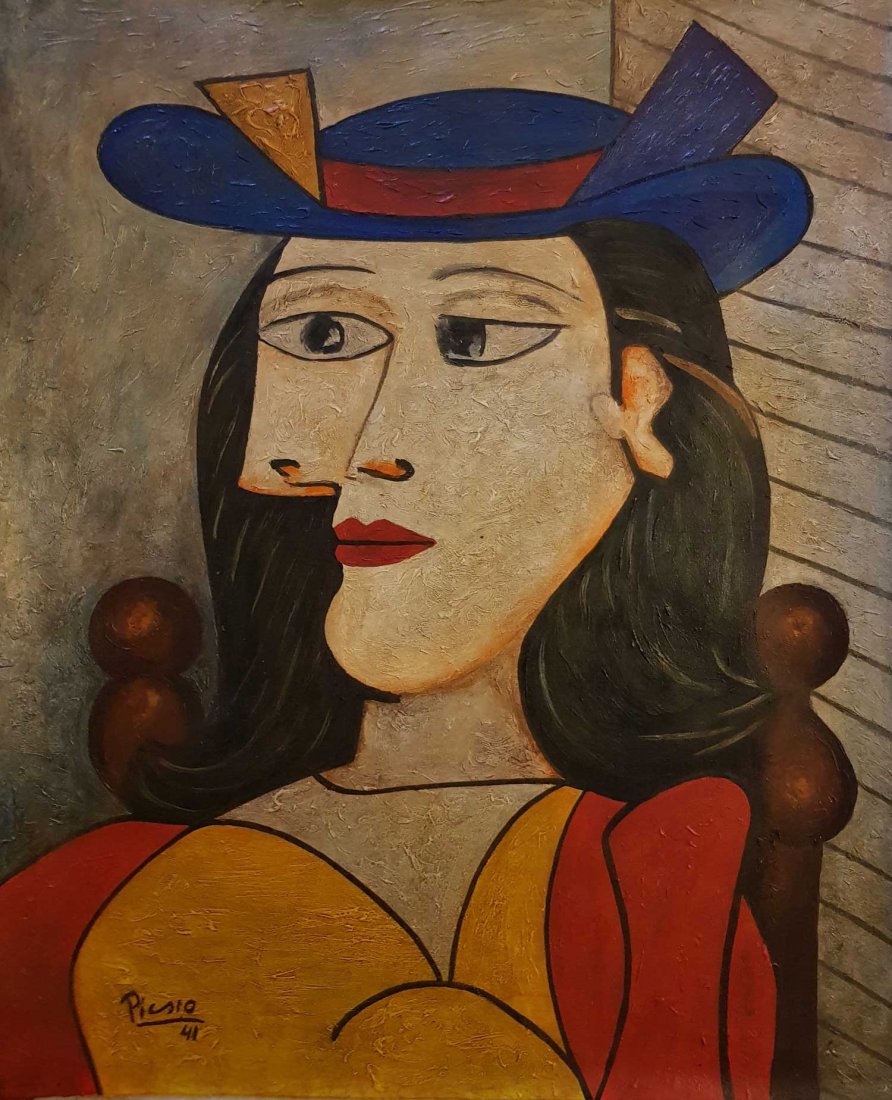 PABLO PICASSO Spanish 1881-1973 Oil Portrait: Oil on canvas. Featuring a cubist portrait. Signed Pablo Picasso (Spanish, 1881-1973) on upper left corner. 24x32 inch,Stamped with reference number on verso, Attr.to picass with certificate