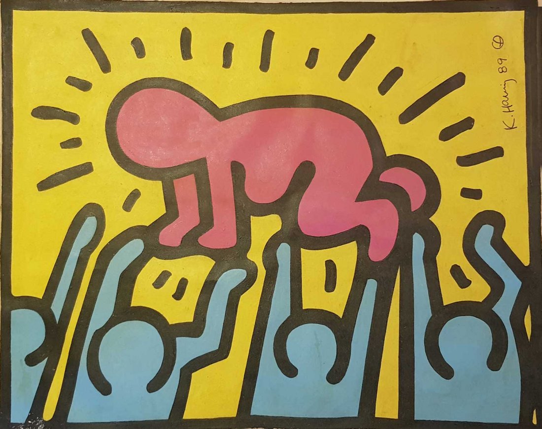 KEITH HARING (1958-1990) OIL ON CANVAS (1 of 5)