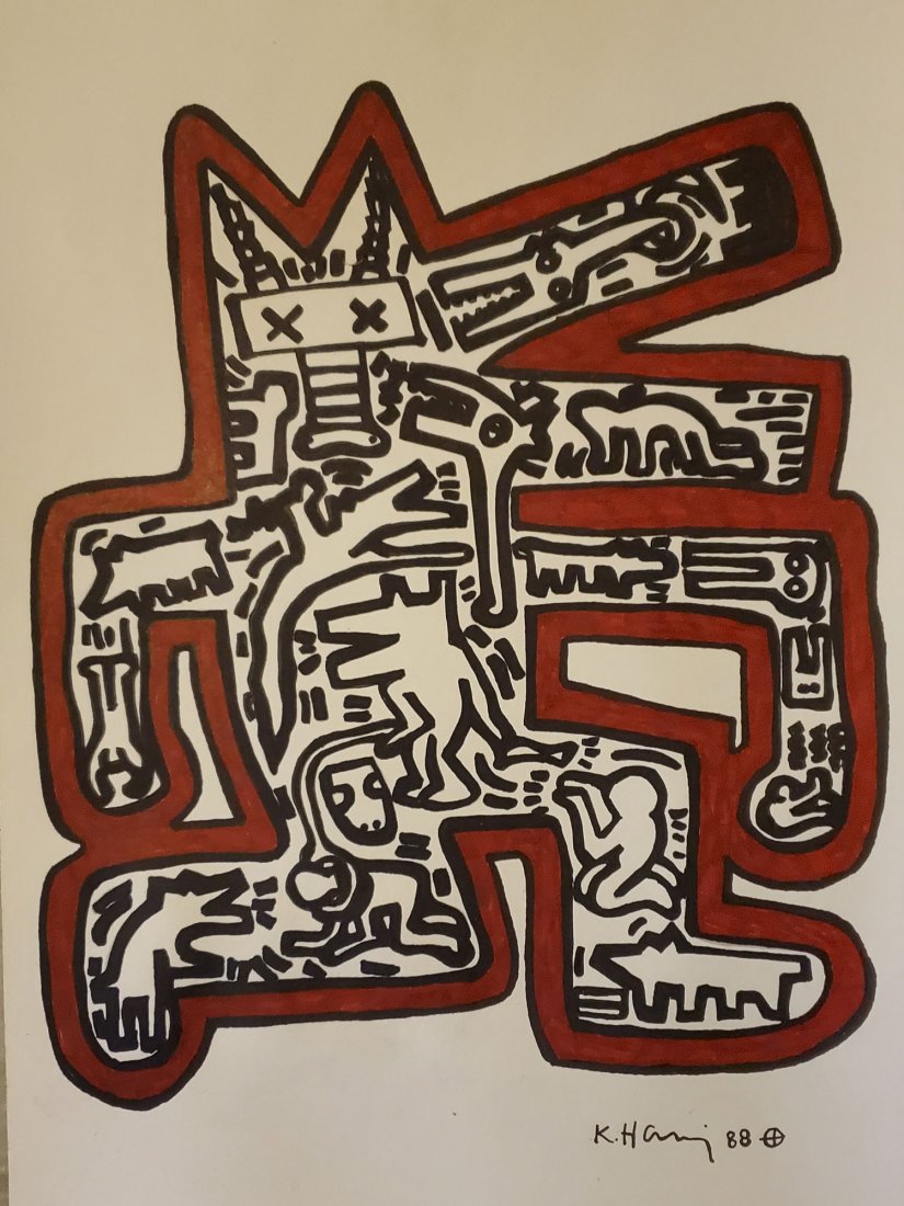 KEITH HARING ORIGINAL SIGNED DRAWING-COA (1 of 5)