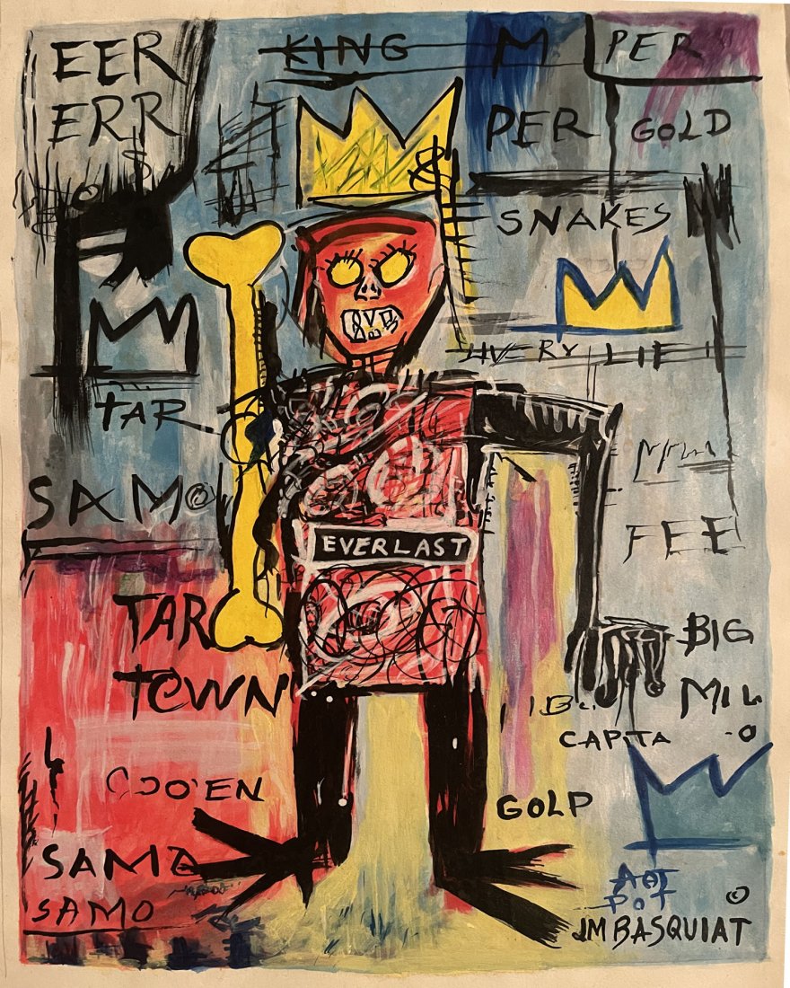 Jean-Michel Basquiat MIXED MEDIA DRAWING-SIGNED-COA: Jean-Michel Basquiat MIXED MEDIA DRAWING-SIGNED-COAUntitled,1984Mixed Media Hand Drawing11 x 16.5 InchesSigned lower LeftESTATE OF JEAN MICHEL COA Signed and Stamped verso