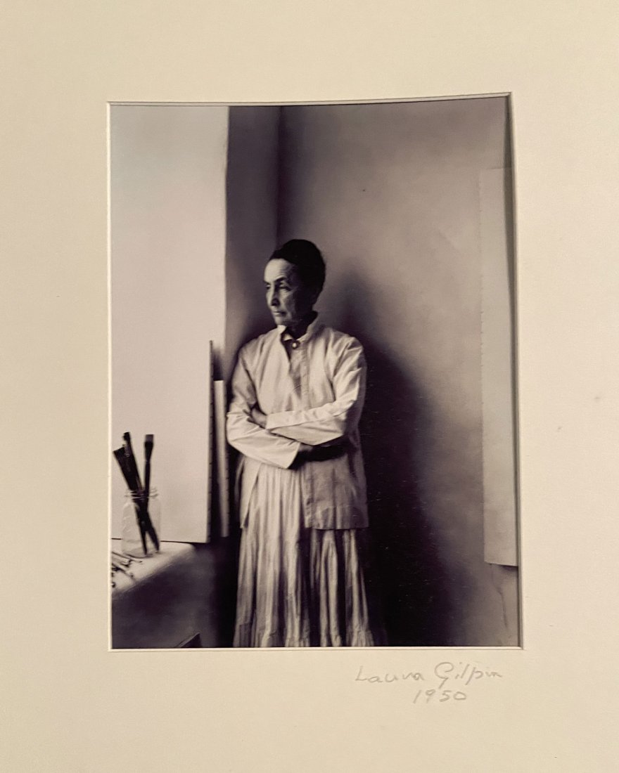 Laura Gilpin Photograph - "Georgia O'Keeffe": Laura Gilpin ( 1891-1979) Photograph of Georgia O'Keeffe, Signed and dated 1953 on mat.LAURA GILPIN Label Verso Condition: Excellent. Dry mounted. Size:8x10 inch aprox,Matted:11x16 inch