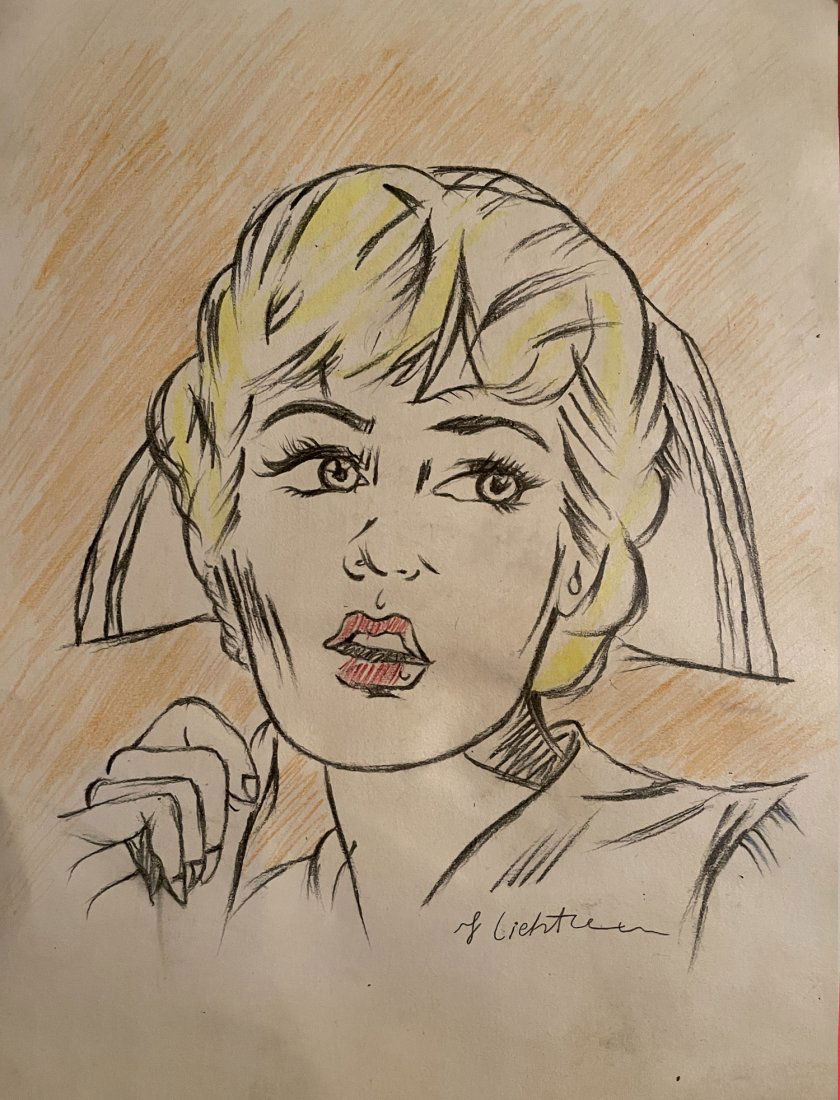 Roy Lichtenstein Hand Drawing-Signed-STAMPED-COA: Roy Lichtenstein (1923 - 1997) Color Graphite on paperSad GirlSigned Middle Bottom Front11.6" X 16.5"Leo Castelli Stamped VersoRoy Lichtenstein Copyright Stamp versoLeo Castelli gallery COA label Vers