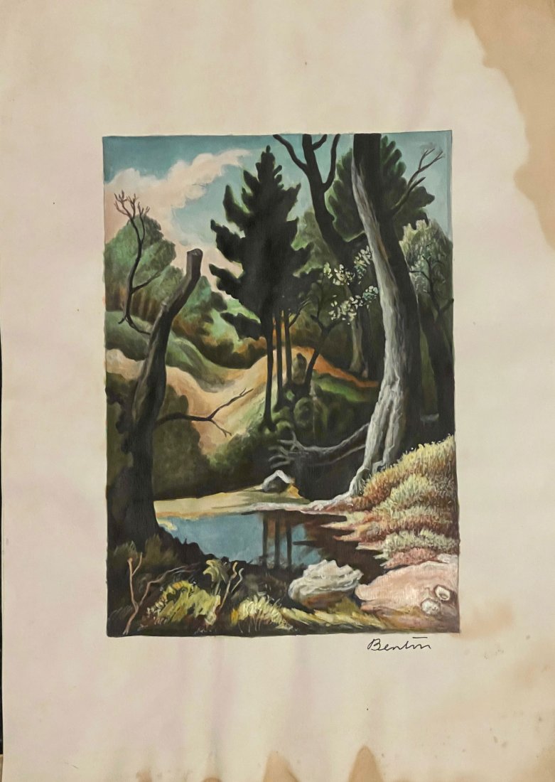 Thomas Hart Benton-Mixed Media Drawing Signed-COA (1 of 5)