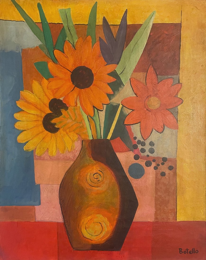 ANGEL BOTELLO (Puerto Rico, 1913-1986).: A 24x32 inch oil on canvas ,Signed ANGEL BOTELLO,PERL Gallery label verso and COA from Findlay galleries.We Present this ART "ATTRIBUTED" to the Artist.Painting will be mailed unframed.This is a No Re