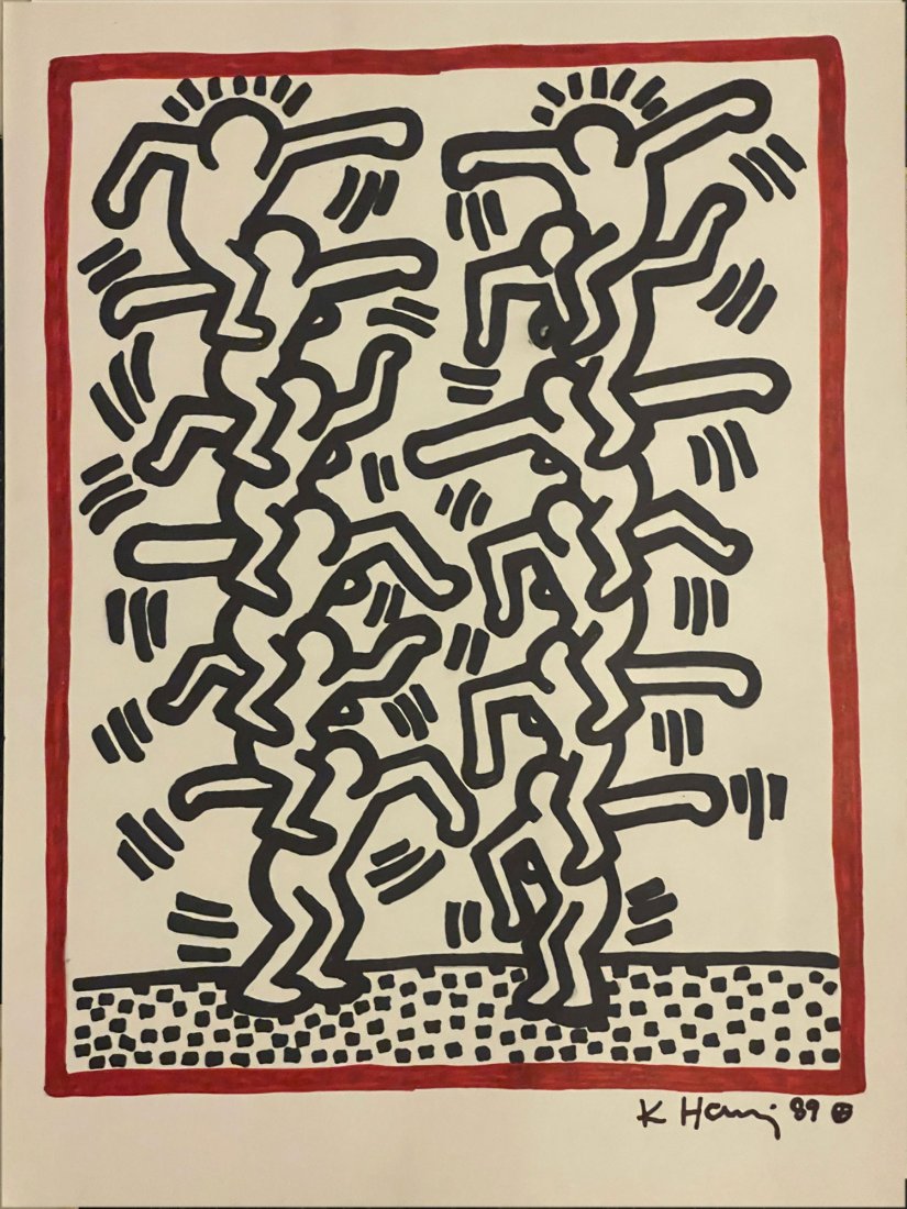 KEITH HARING HAND SIGNED ORIGINAL DRAWING-COA: Artist: Keith Haring Original Sumi Ink DrawingSize:12.5 x 15.5 inches aproxKeith Haring estate stamped COATony Shafrazi Gallery Label VersoKeith Collection Stamp VersoKeith Estate stamped verso***Orig