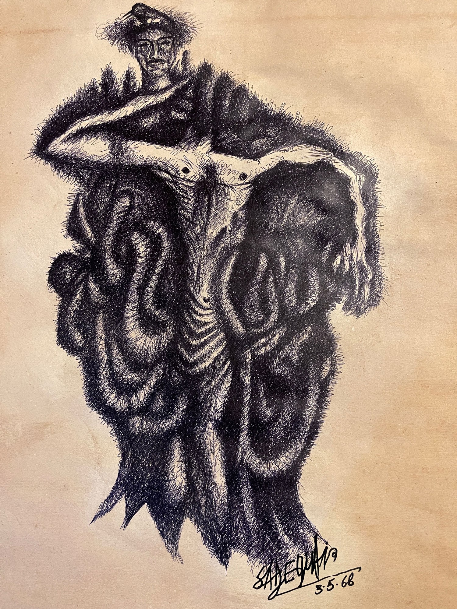 Sadequain Pakistani,Pen and INK on paper COA: Sadequain (Pakistani, 1930-1987)Description:Sadequain (Pakistani, 1930-1987)Untitled Pen and ink on paper18 x 21.5 Inches aprox.ProvenancePrivate Pakistani Collection, Exhibited in pakistan embassy ex