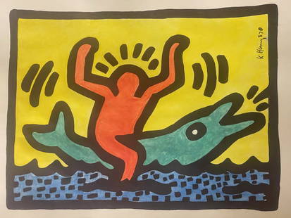KEITH HARING MIXED MEDIA SIGNED DRAWING-COA: Description:Keith Haring Drawing Medium: Mixed media, Signed: Front right TopCanvas size: 10.5 x 13.5 inch. Provenance: Estate Signed COA, Tony Shafrazi Gallery label versoCondition: Great Overall Con