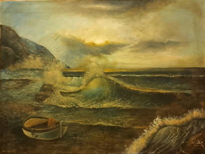 Florida Highwaymen Albert Ernest Backus oil on canvas (Beanie) ATTR.: Albert Ernest (Beanie) Backus (attributed)-Signed 'A.E.Backus' bottom left.Canvas size: 24 x 32 inch, Provenance SPANIERMAN GALLERY LABEL VERSO.Painting will be shipped Unframed,No reserve, Low starti