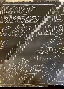 Keith Haring Original subway Chalk Drawing COA: This is an original subway chalk drawing by Keith haring, size of the art is 29 X 45 inches Aprox, on Black card stock, The drawing is accompanied by COA issued by the estate of keith haring signed by