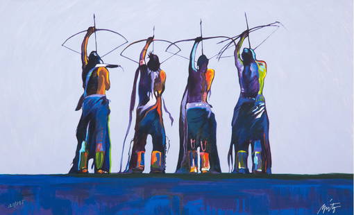 John Nieto (American, 1936-2018) Serigraph Archers: John Nieto (American, 1936-2018) Serigraph ArchersA John Nieto Serigraph “Archers” 12 X 19 inch, signed edition 120-395No reserve, Low starting price Auction, 15% Buyer’s PremiumTHIS ITEM WI