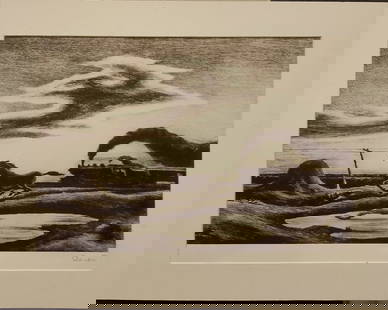 THOMAS HART BENTON “ THE RACE&rdquo; LITHOGRAPH: THOMAS HART BENTON “ THE RACE&rdquo; LITHOGRAPHThe Race Lithograph Signed graphite,Size: 8 15/16 x 13 3/16 in. Provenance: Associated American Artist label versoThis print was published by Associate