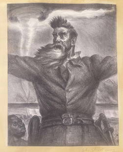 JOHN STEUART CURRY-JOHN BROWN-LITHOGRAPH: JOHN STEUART CURRY-JOHN BROWN-LITHOGRAPH Details:JOHN STEUART CURRY-John Brown lithograph-1939-on wove paper Signed in pencilFrom the edition of 250 Published by Associated American Artists, New York,
