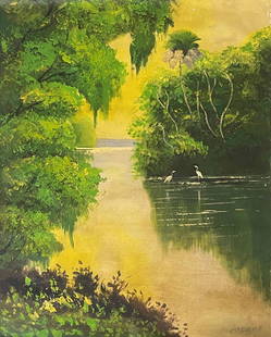 Mary Ann Carroll Florida Highwaymen Oil Painting: Mary Ann Carroll Florida Highwaymen Oil Painting.Medium: Oil Acrylic on Canvas, Signed: Front right bottomCanvas size: 24 x 32 inch. Provenance: Personal signed and inscribed versoPainting will be shi