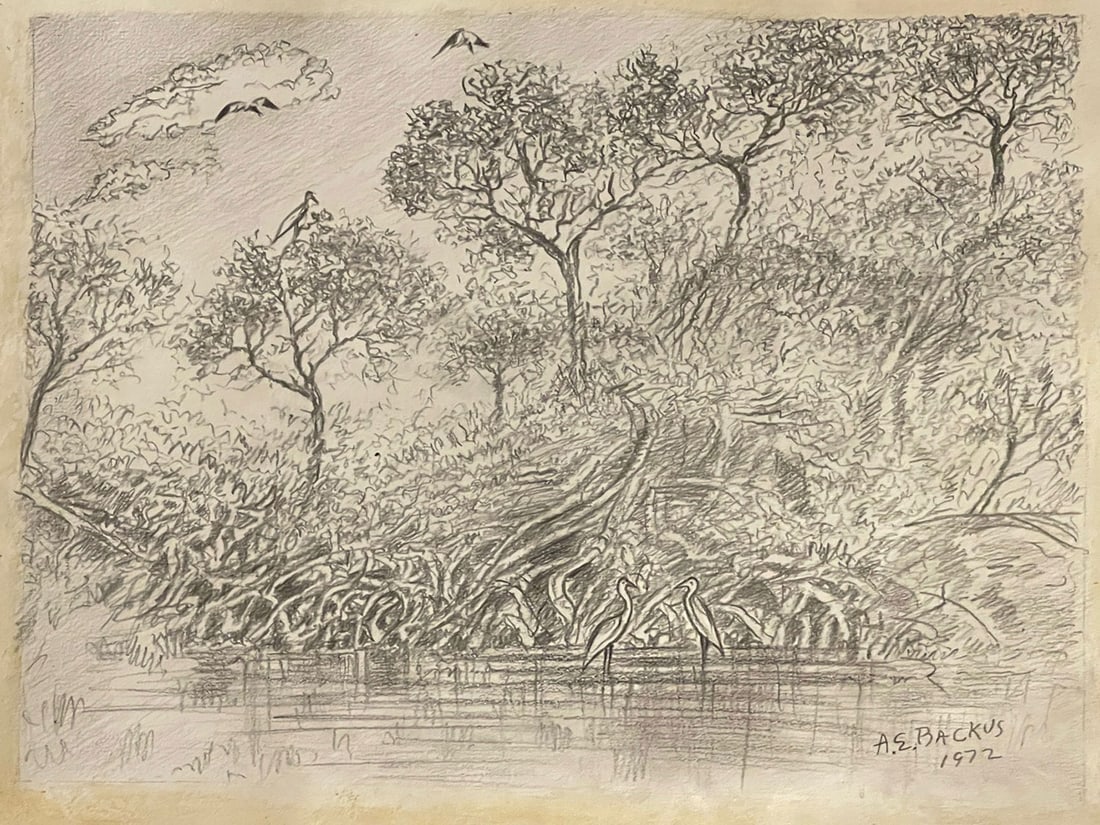 1972 Albert Ernest "A. E." Backus Backus Floria Highwaymen graphite on paper (1 of 5)