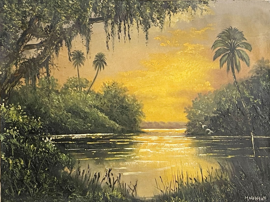 Harold Newton Florida Highwaymen Oil Painting-Provenance: Description:Harold NewtonMedium: oil on canvas Signed: signed lower rightCanvas size: 24 x 32 inch. Provenance: Perl's Gallery Label versoThis is a No Reserve Auction with Low Starting Price.Buyer's P