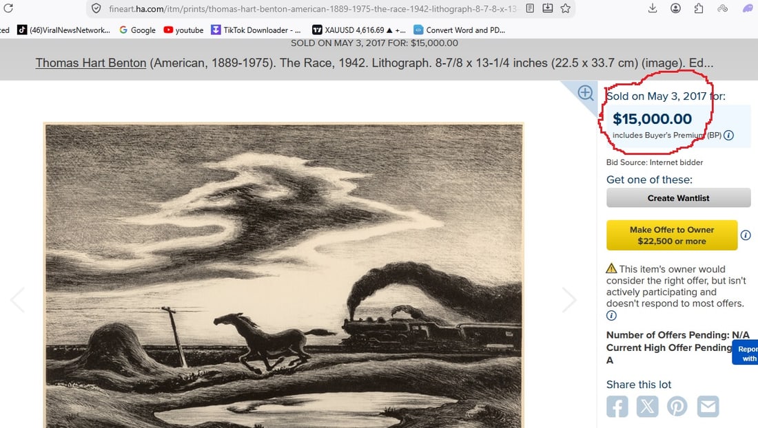 1942 Thomas Hart Benton Lithograph-The Race - 4