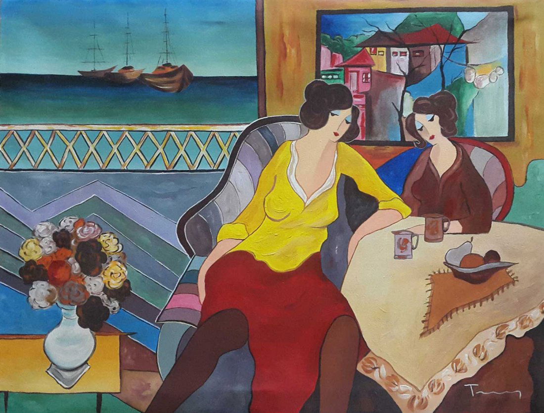 LARGE AUTHENTIC ITZCHAK TARKAY–TEA TIME-SIGNED (1 of 6)