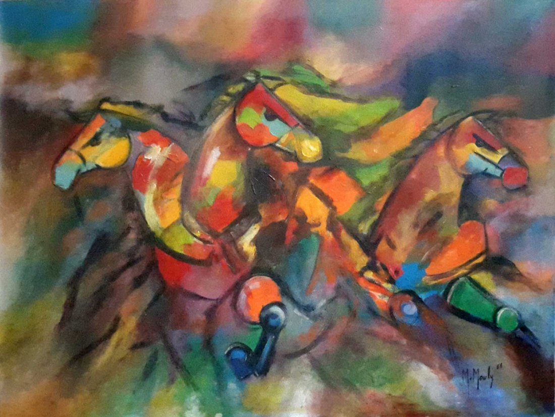 LARGE MARCEL MOULY PAINTING- Résumé Chevaux- SIGNED (1 of 7)