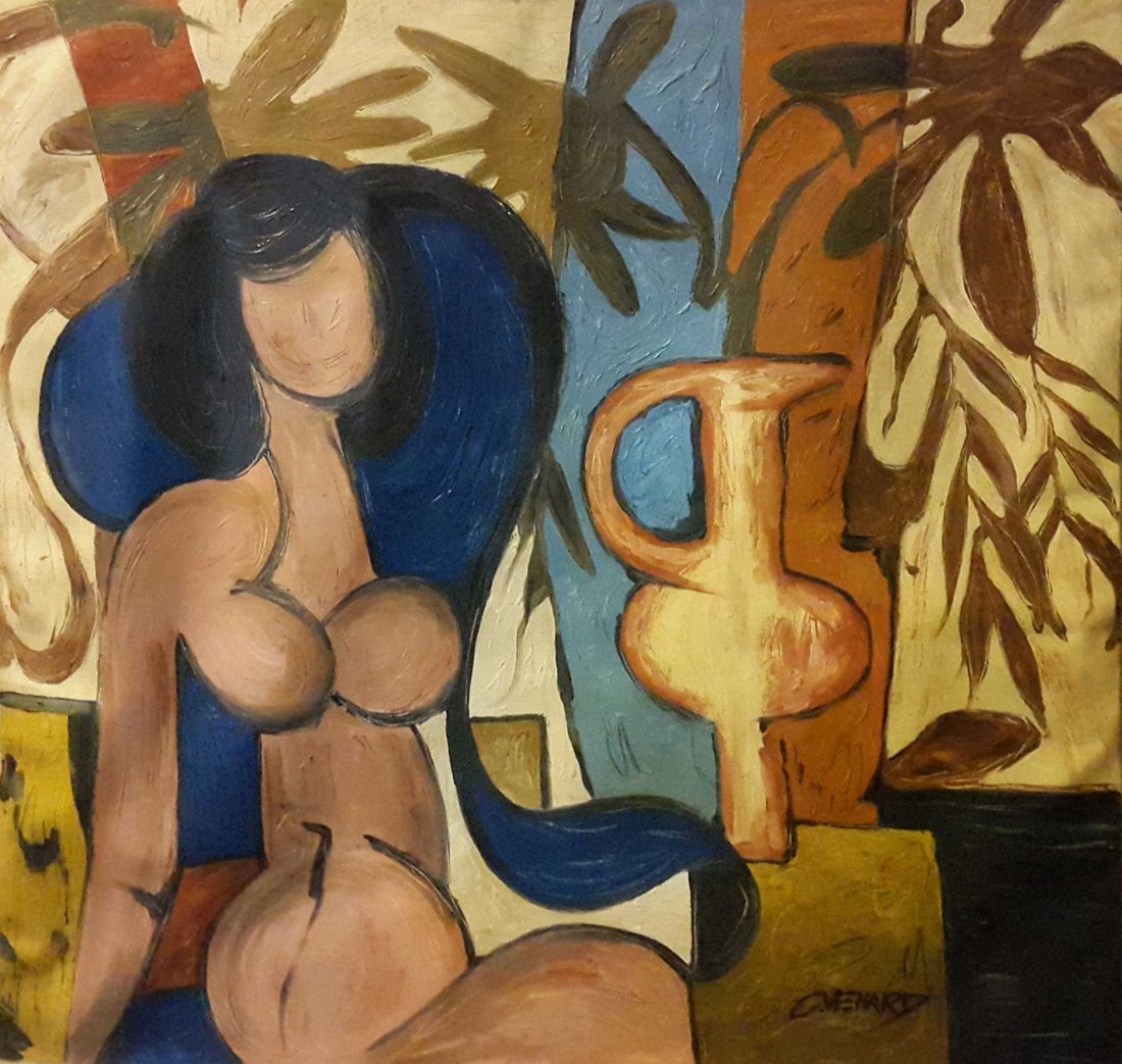 LARGE “CLAUDE VENARD” PAINTING SIGNED: A 30X30 INCH CLAUDE VENARD, PAINTING SIGNED FRONT RIGHT AND VERSO,FROM A PRIVATE ENGLAND COLLECTION..Condition is fine , some paint stains verso,will be shipped Unframed and Unstreched.