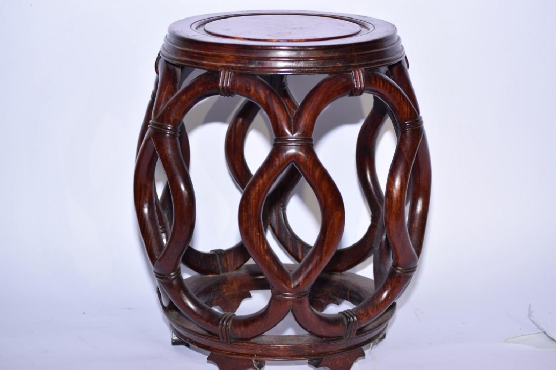Chinese Hongmu Garden Seat: Chinese hongmu garden seat. 18in. Age wear.