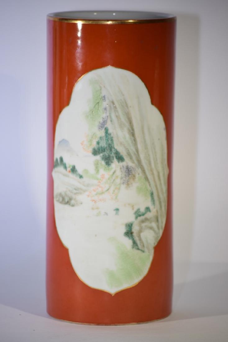 19th C. Chinese Iron Red Vignette Hat Stand (1 of 5)