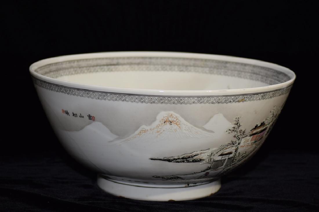 Large 20th C. Chinese Famille Rose Snow Scene Bowl (1 of 9)