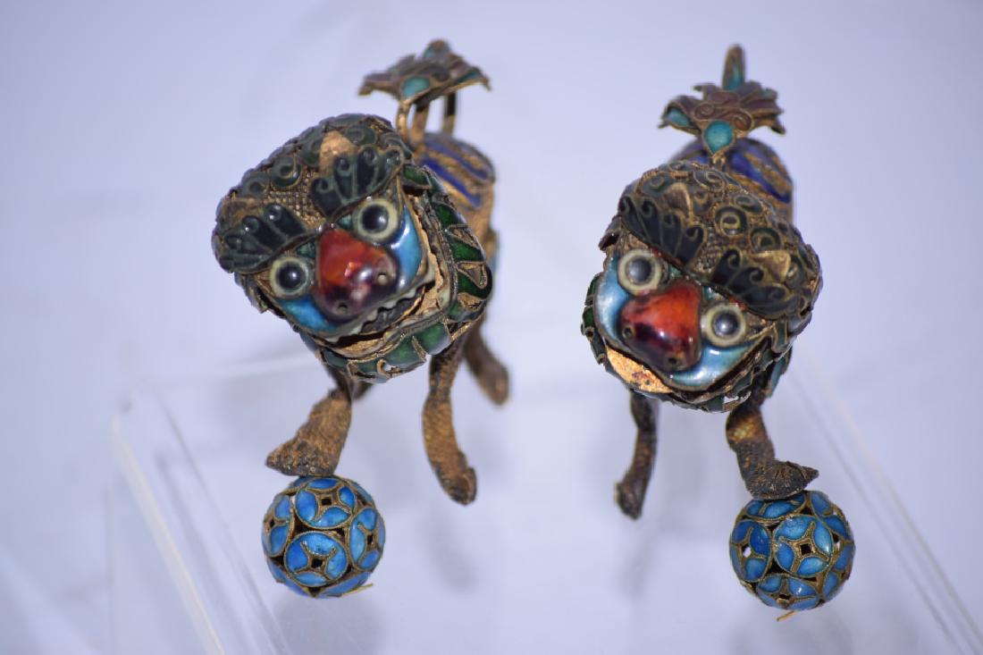 Pair of Chinese Enamel over Silver Lions (1 of 4)