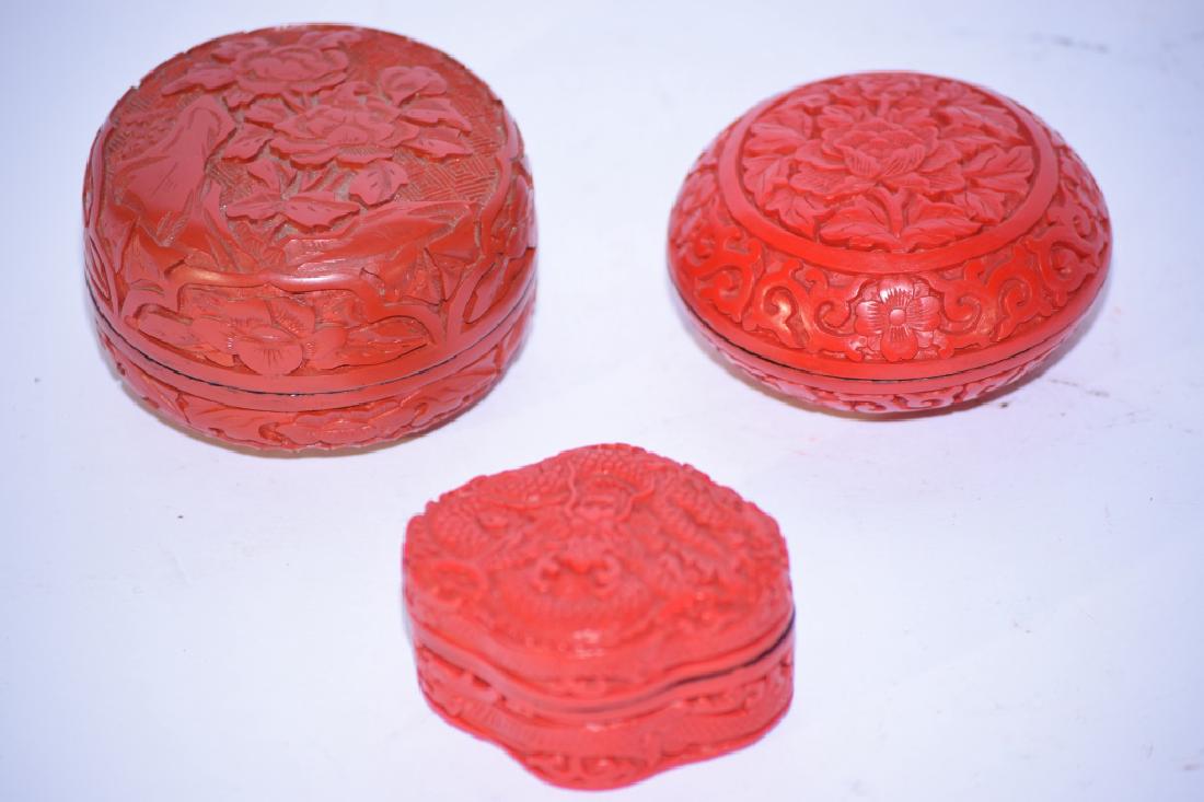 Three Chinese Cinnabar Carved Boxes (1 of 6)