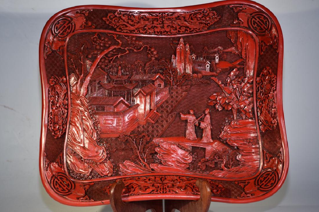 Large Chinese Cinnabar Carved Plate (1 of 7)