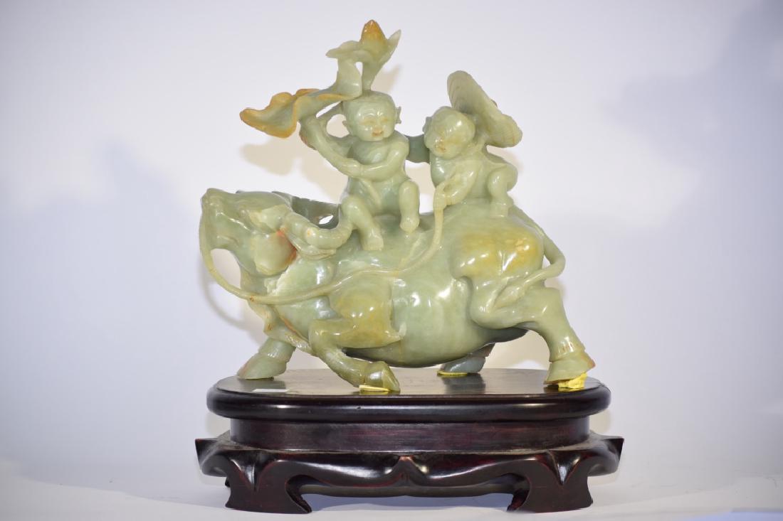 Chinese Green Jade Carved Boys Riding Ox (1 of 7)
