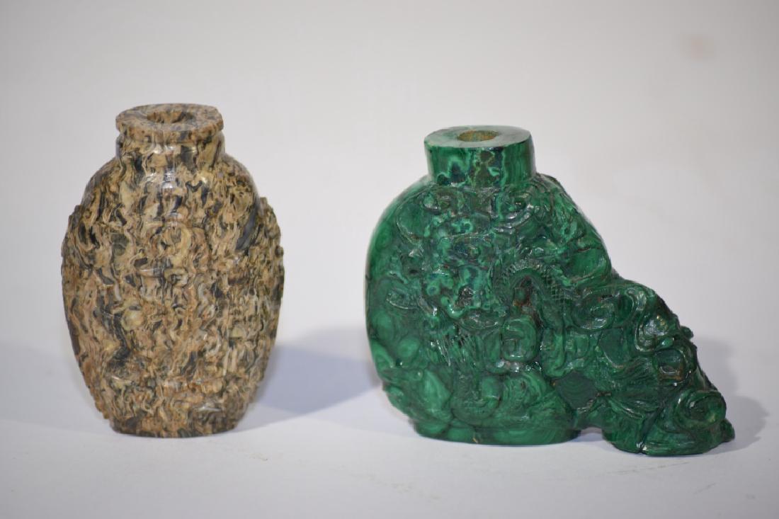 Chinese Malachite and Serpentine Carved Snuff Bottles (1 of 1)