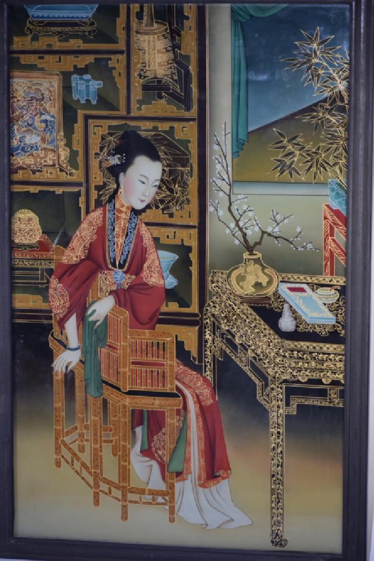 Qing Chinese Reverse Glass Painting of Concubine (1 of 6)