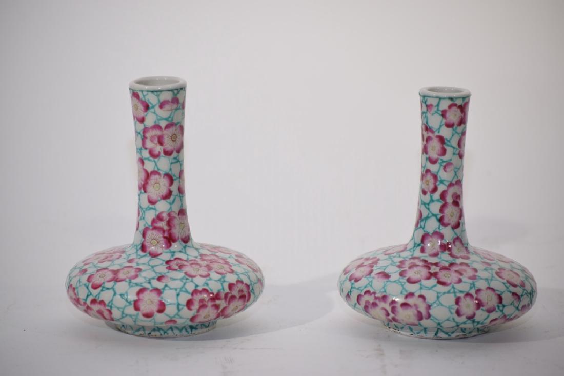 Pair of Qing Chinese Famille Rose Vases (1 of 4)