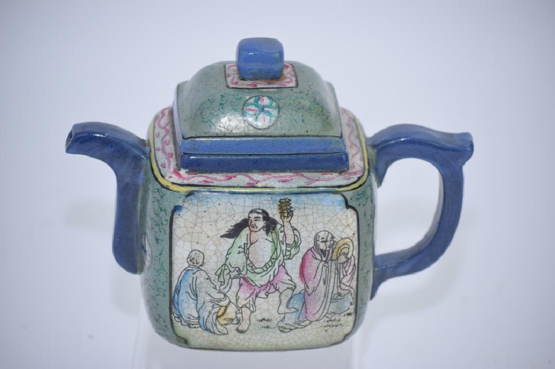 Qing Chinese Enameled YiXing Zisha Teapot: Qing Chinese enameled yixing zisha teapot. 7in. Age wear.