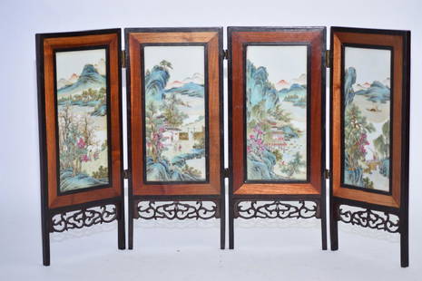 Republic Chinese Famille Rose Plaque Table Screen: Republic Chinese famille rose plaque table screen. 12.5in by 22in. Age wear.