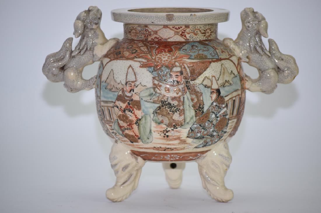 19th C. Japanese Satsuma Incense Burner: 19th C. Japanese satsuma incense burner. 7in. Age wear.