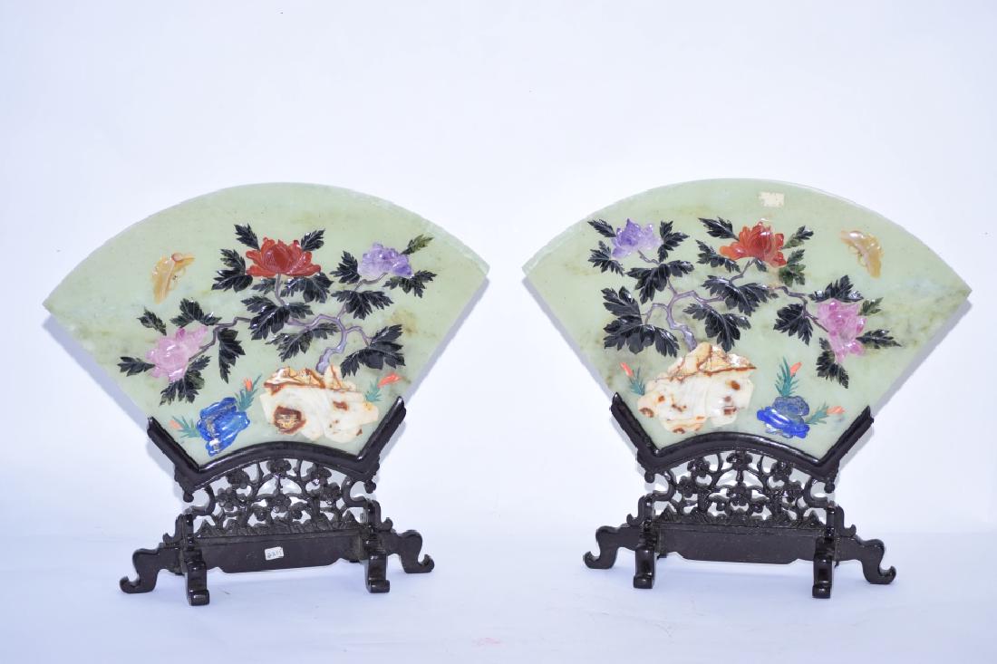 Pair of Chinese Jade and Precious Stone Screens (1 of 9)