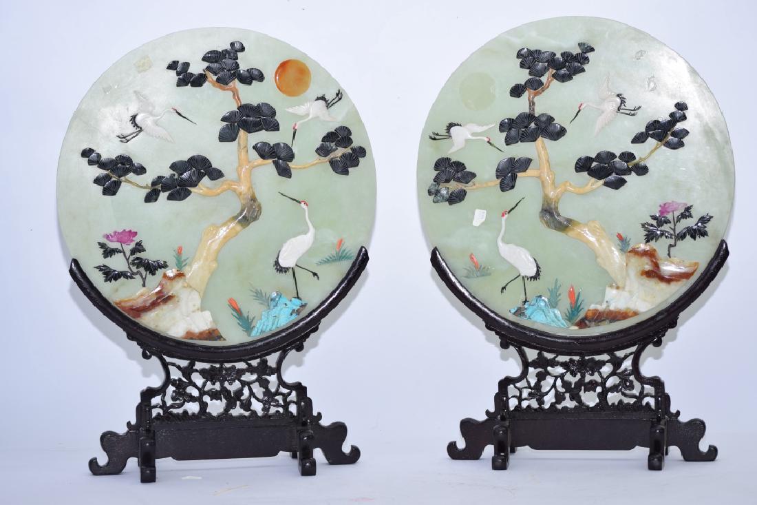 Pair of Chinese Jade and Precious Stones Screens (1 of 8)