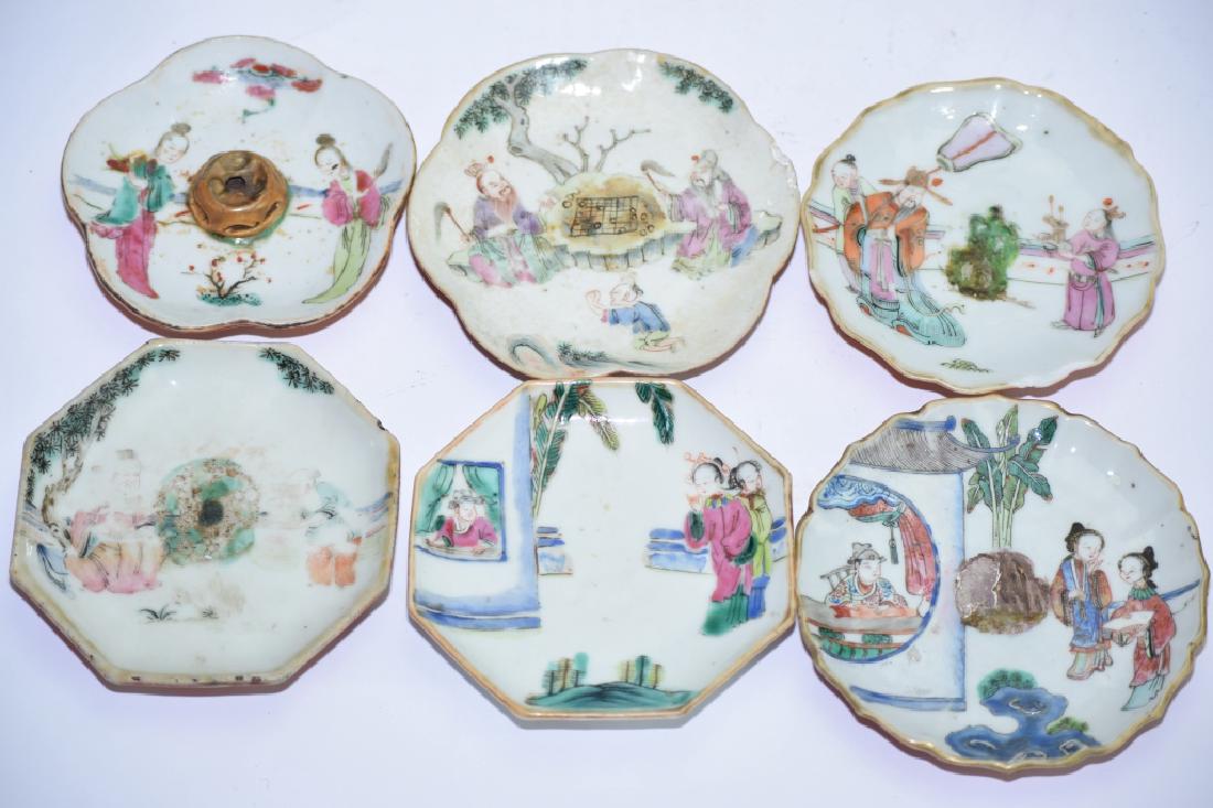 Six Republic Chinese Famille Rose Incense Plates: Six Republic Chinese famille rose incense plates. 4.5in. Chips.