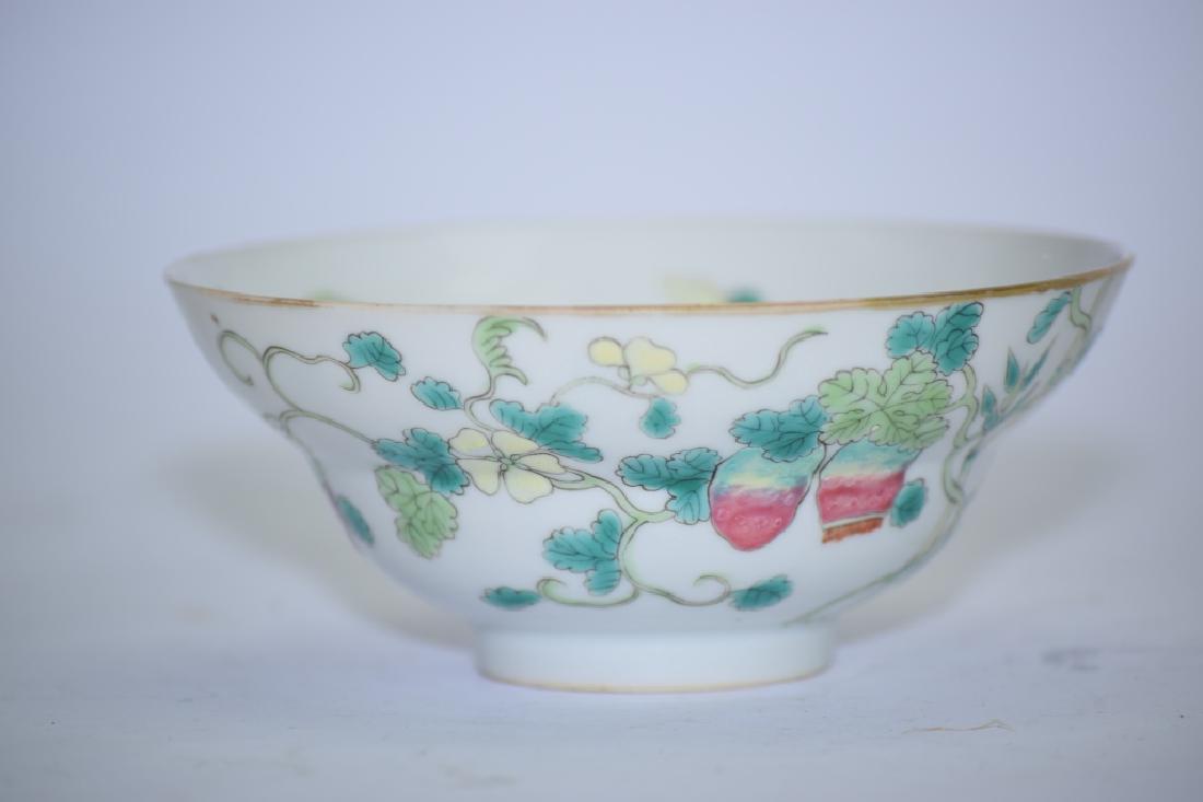 Republic Chinese Famille Rose Ogee-Form Bowl: Republic Chinese famille rose ogee-form bowl. 4.5in. Age wear.