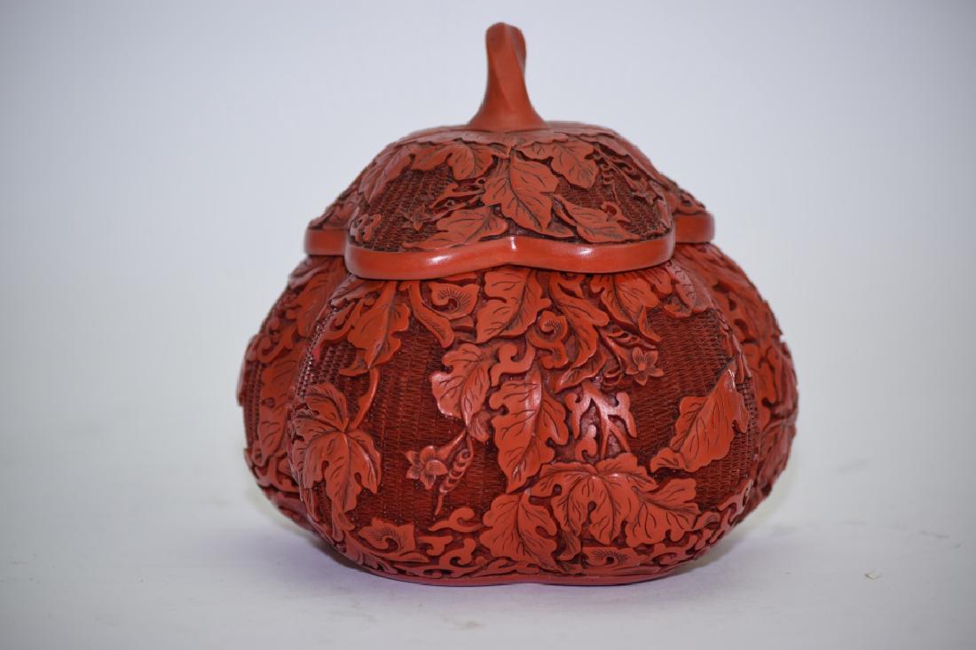 Chinese Cinnabar Carved Persimmon Shape Box (1 of 3)