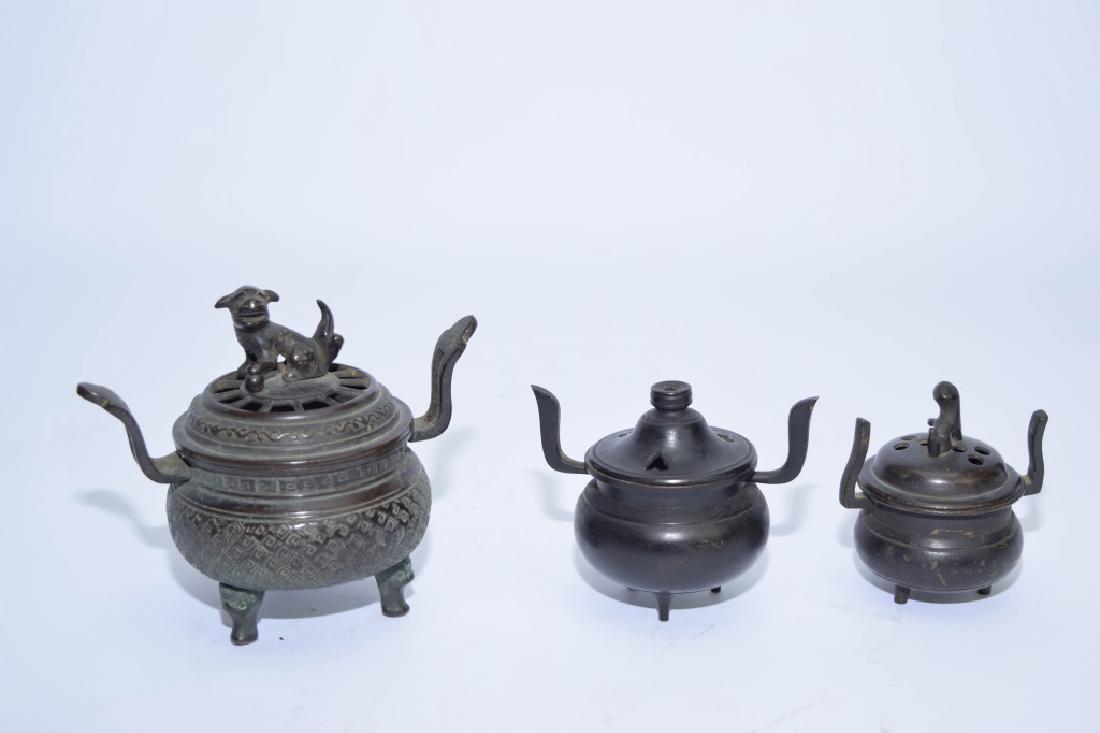 Three Japanese Bronze Incense Burner: Three Japanese bronze incense burner.