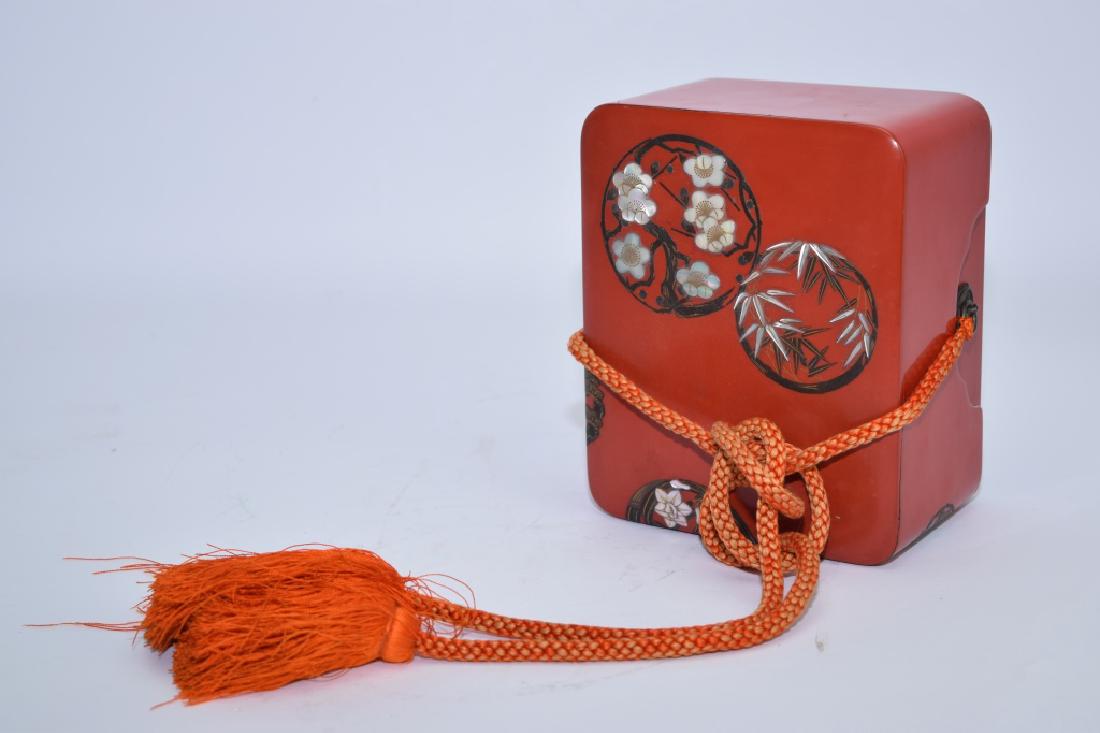 Japanese Mother-of-Pearl Inlaid Red Lacquer Box (1 of 4)