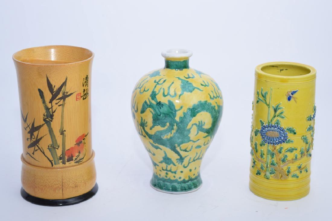 Two Chinese Brush Pots and Famille Rose Vase (1 of 1)
