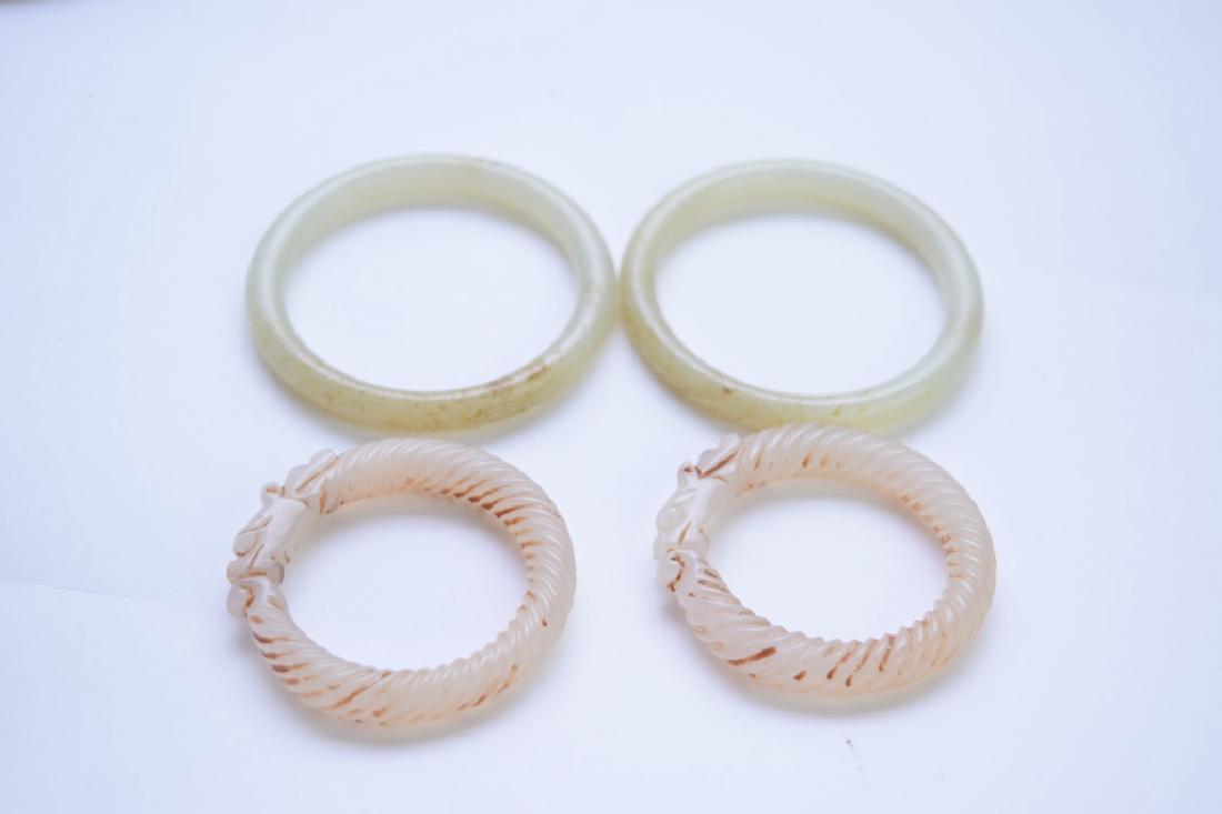 Two Pairs of Chinese Jade Carved Bangle Bracelets (1 of 1)